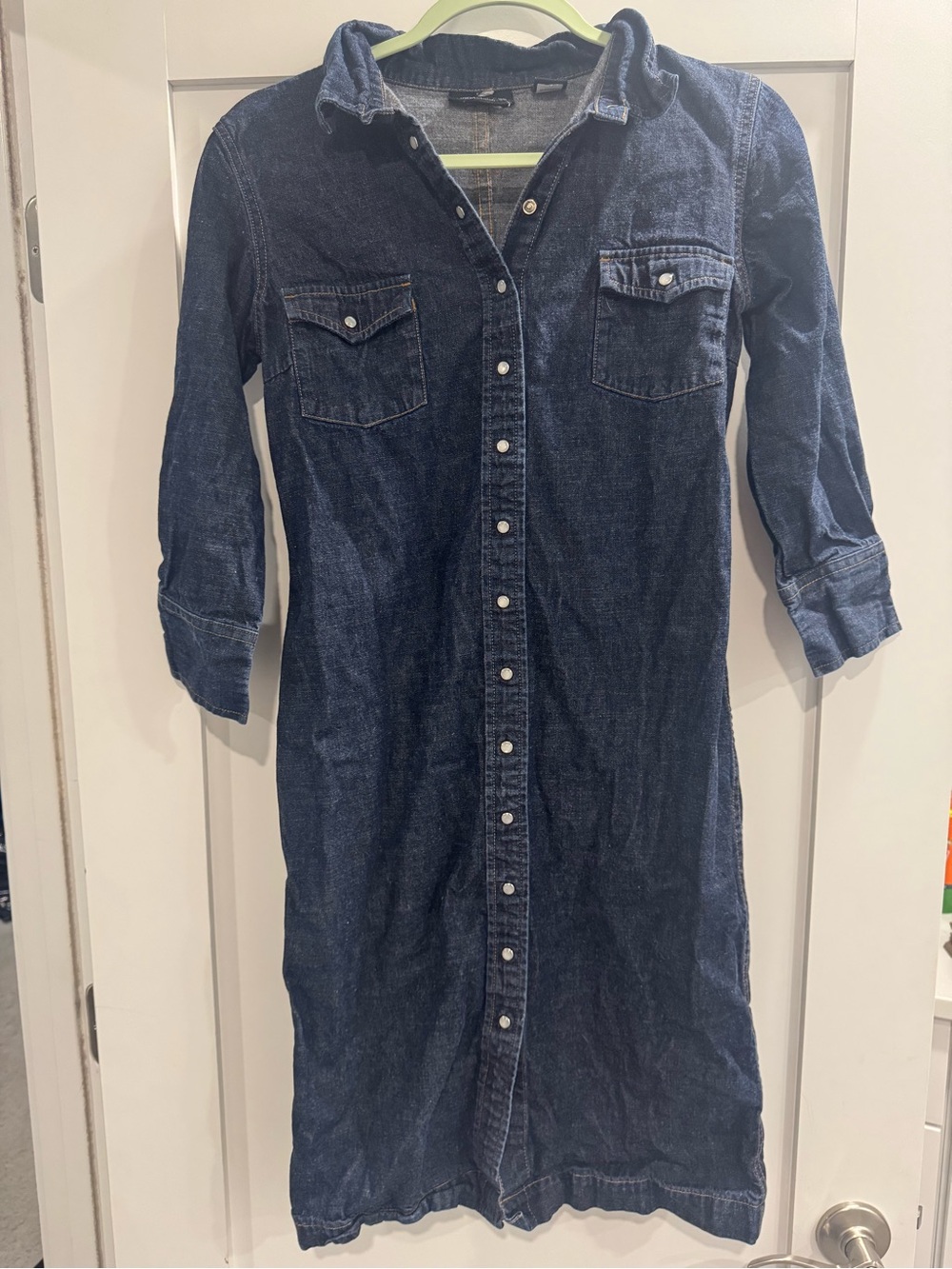Vintage Dark Blue Denim Midi Dress